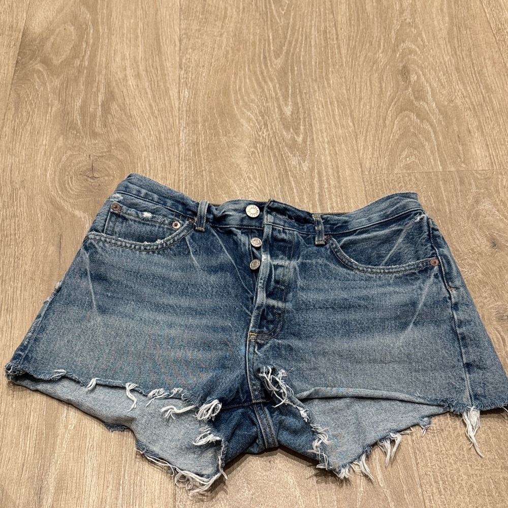 Agolde Blue Distressed Jean Shorts